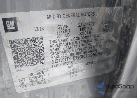 2019 Chevrolet Colorado Lt z USA, uszkodzony, nr VIN 1GCGTCEN6K1198091